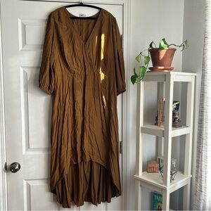 Ava & Viv mustard hi-lo 3/4 sleeve midi dress size 1x